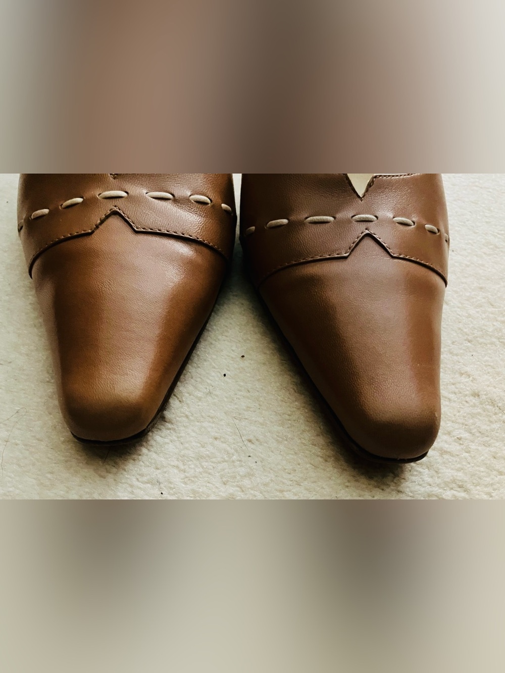 Vintage Anne Klein D’Orsay Kitten Heel Pumps Brown Leather Size 9M - Picture 7 of 8